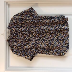 Laura Scott Womens Button Up Blouse Sz XLP   Floral Blue Collar Short Sleeve